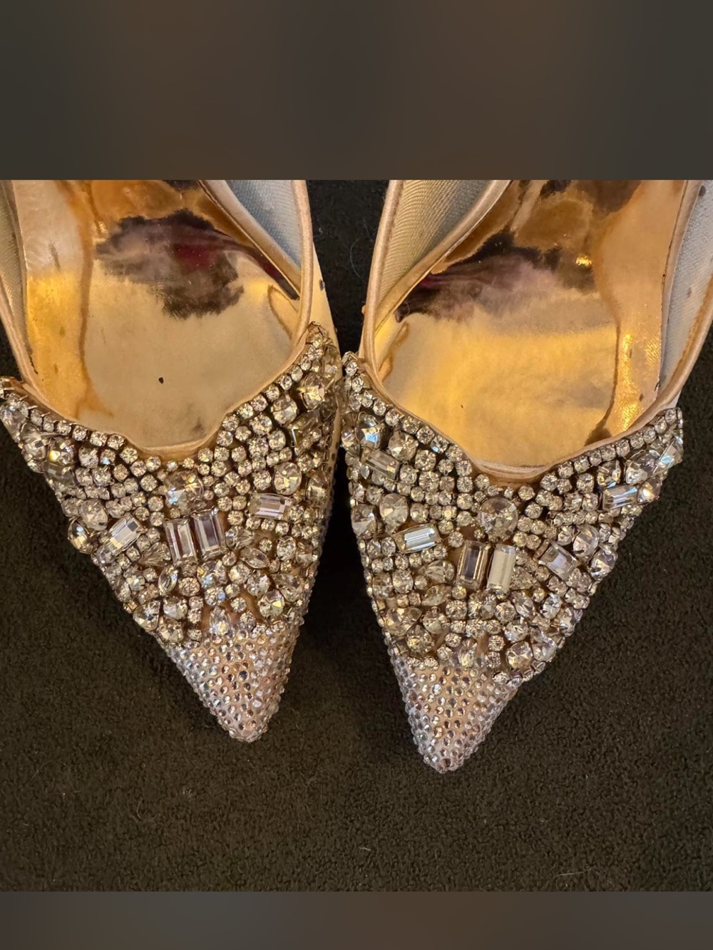 Badgley Mischka Ivory Satin Crystal-Embellished Pointed Toe Heels - Picture 2 of 6